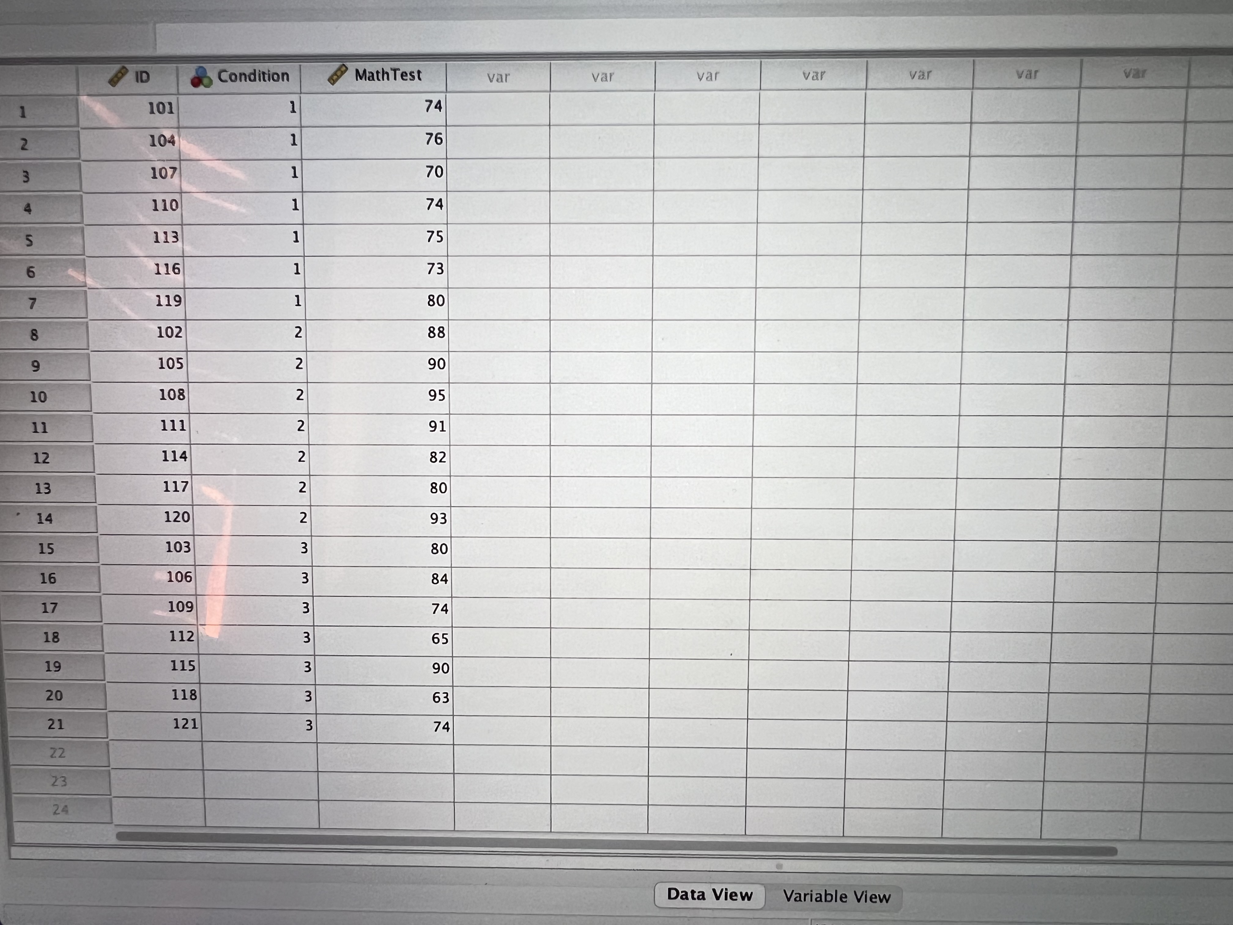 ID Condition MathTest var var var var var var var 1 101