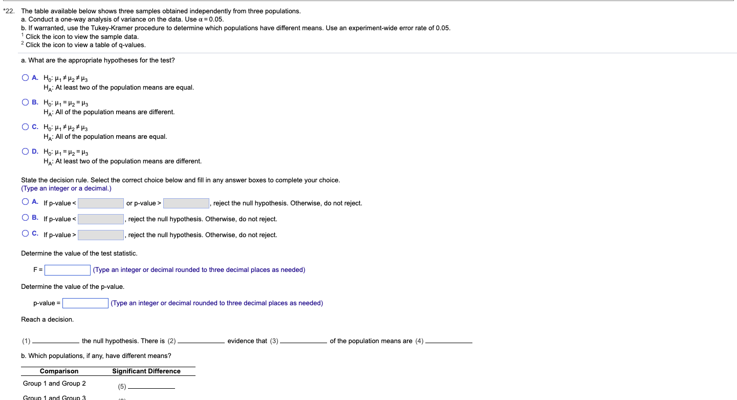 *22. The table available below shows three samples obtained independently from three