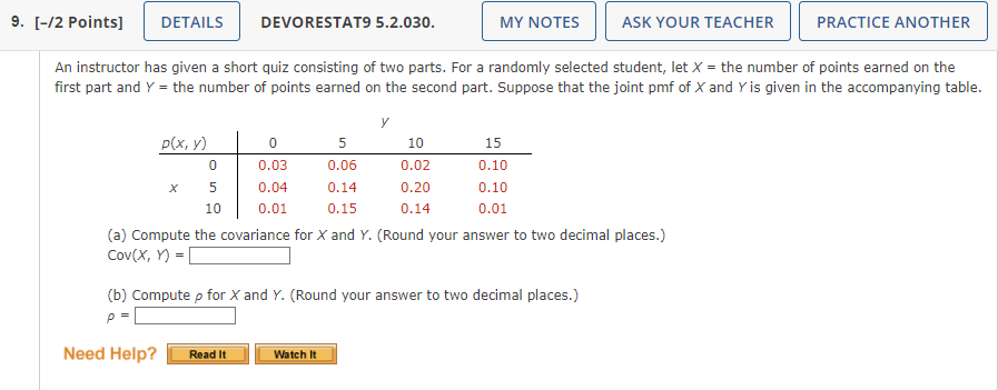 9. [-/2 Points] DETAILS DEVORESTAT9 5.2.030. MY NOTES ASK YOUR TEACHER PRACTICE