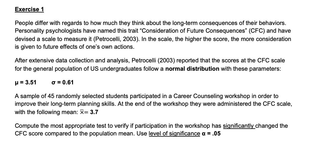 Exercise 1 People differ with regards to how much they think about