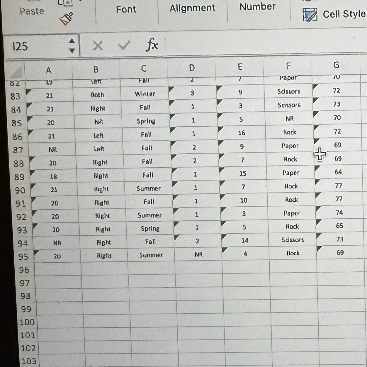 Fall 2 13 Rock 73 5 NR NR Winter 3 4 Rock