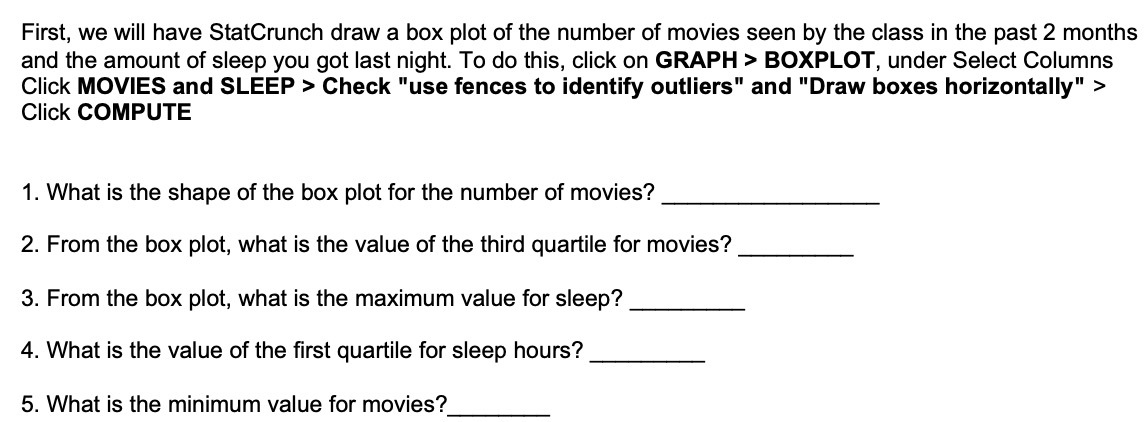 First, we will have StatCrunch draw a box plot of the number