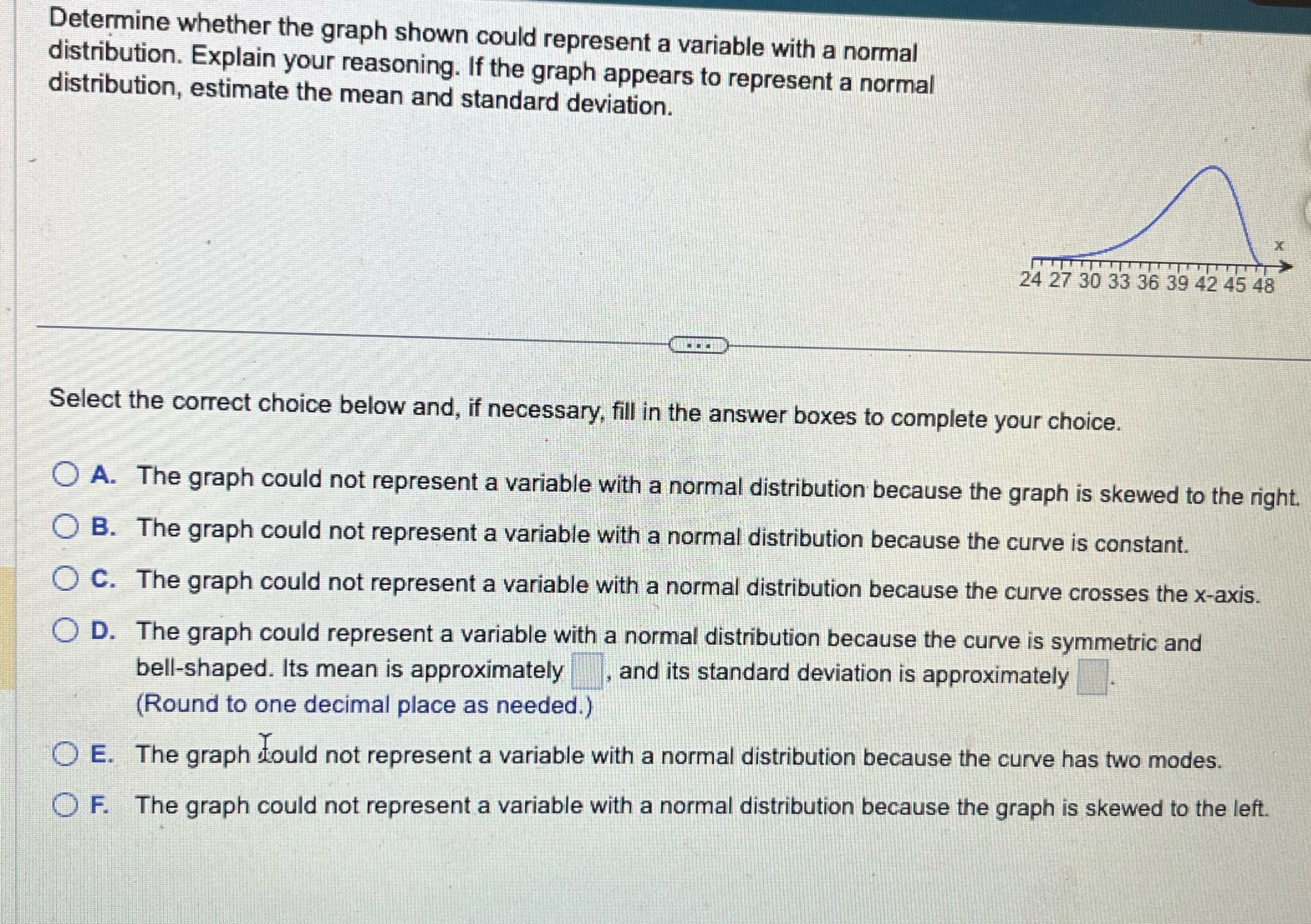 Determine whether the graph shown could represent a variable with a normal
