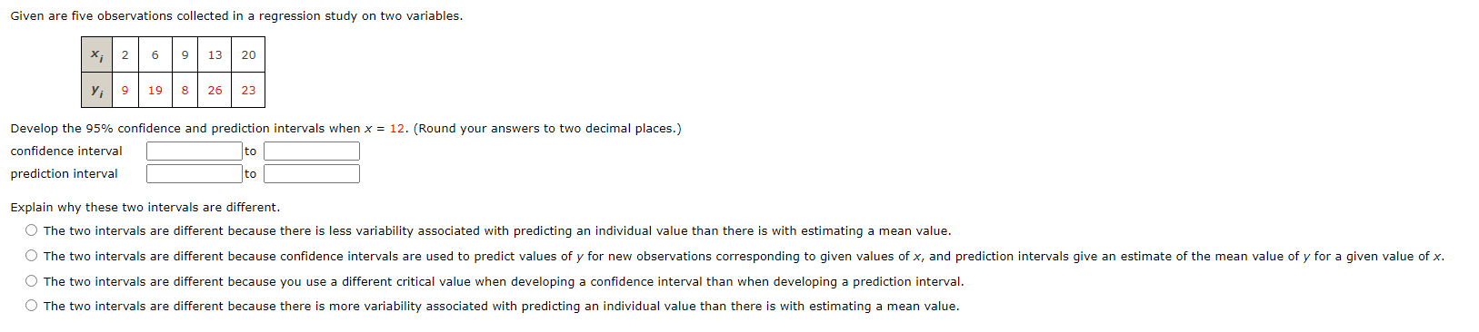 Given are five observations collected in a regression study on two variables.