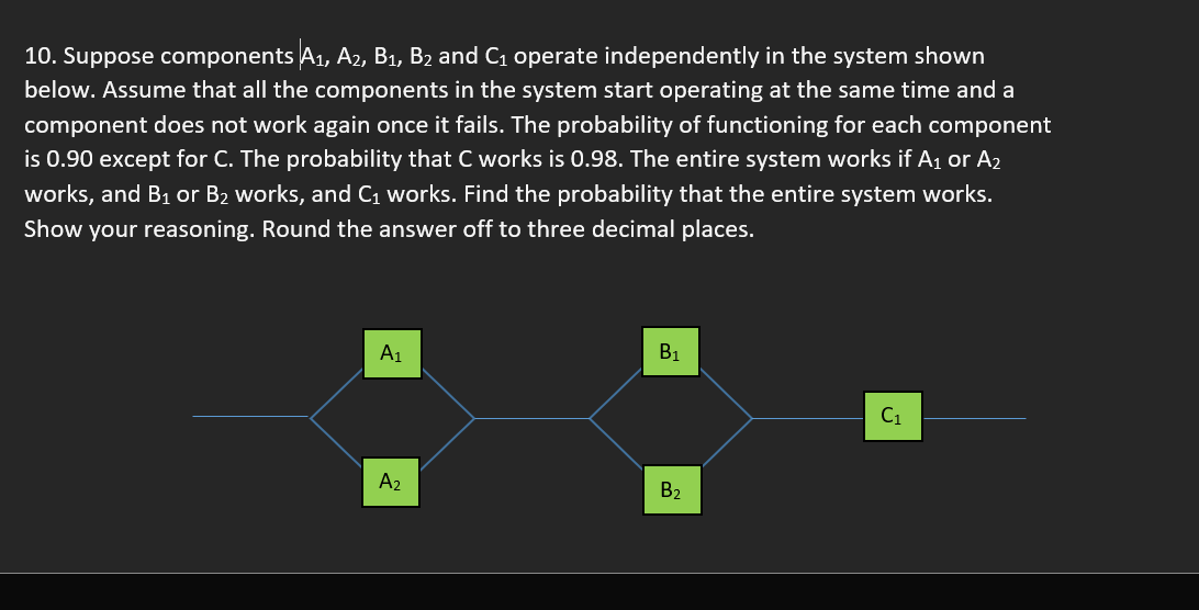 10. Suppose components A1, A2, B1, B2 and C operate independently in