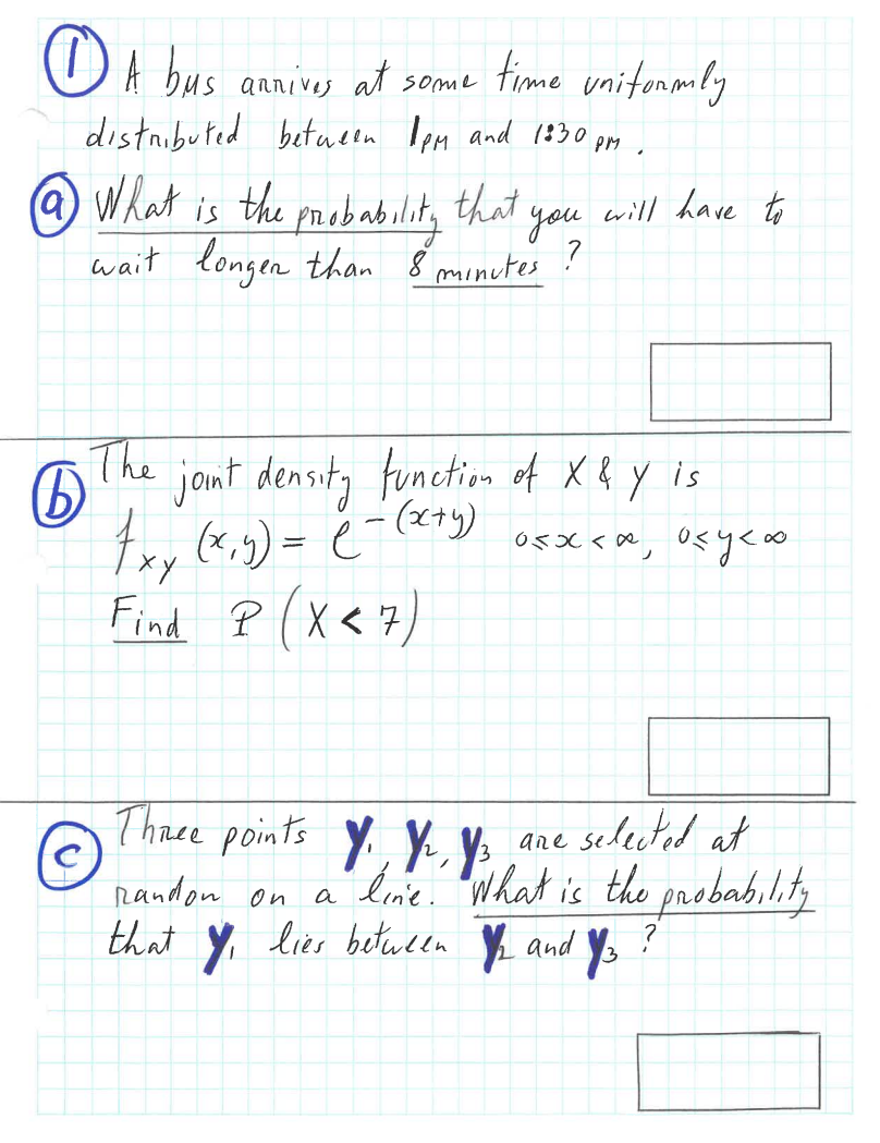 A bus arrives at some time uniformly distributed between 1PM and 1:30