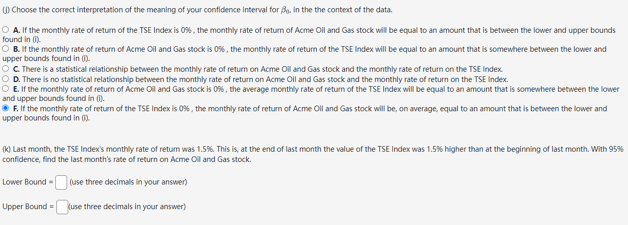 (g) Find a 95% confidence interval for the slope term of the
