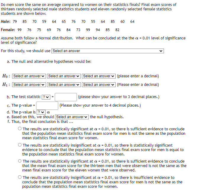 Do men score the same on average compared to women on their