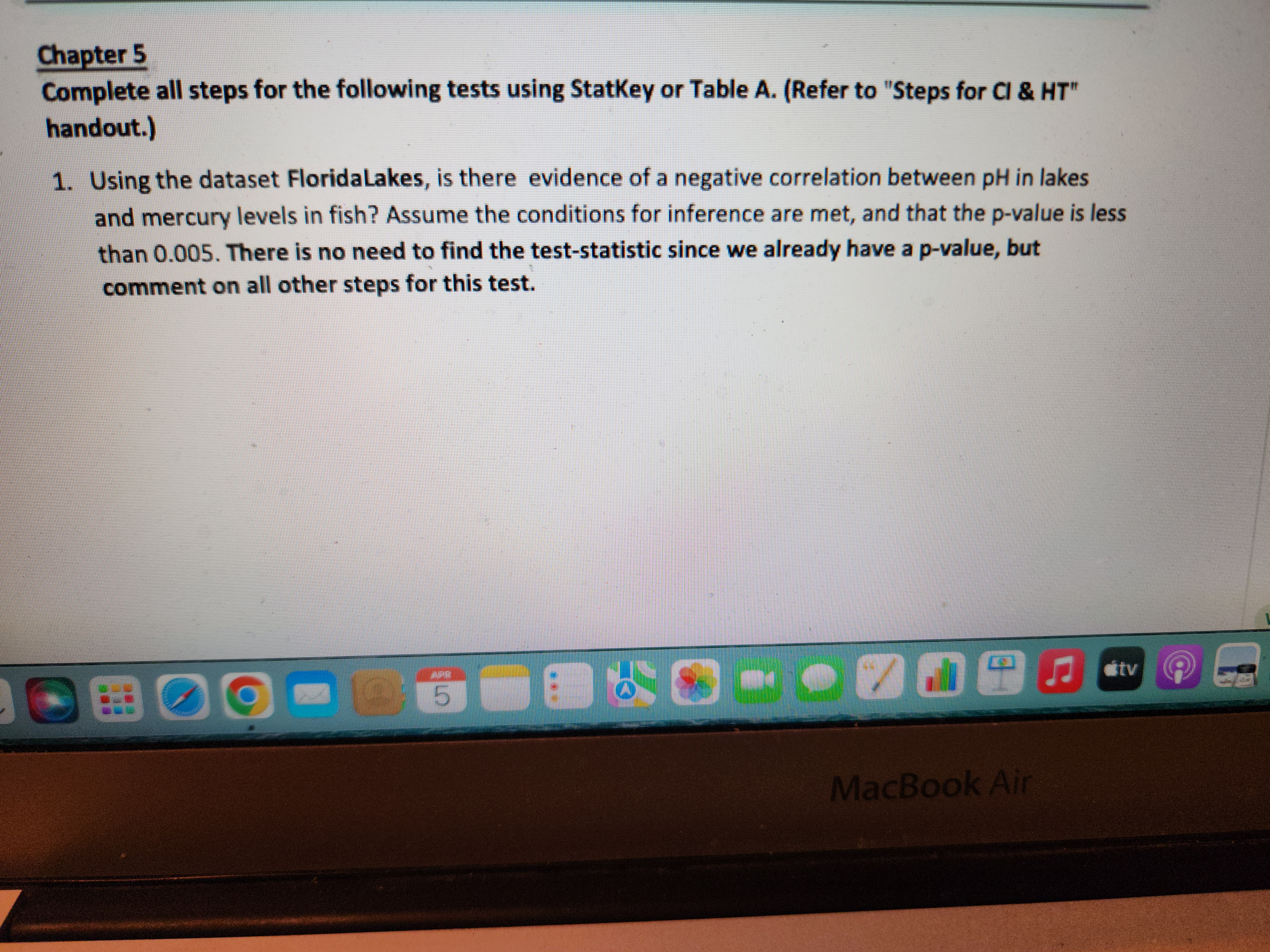 Chapter 5 Complete all steps for the following tests using StatKey or