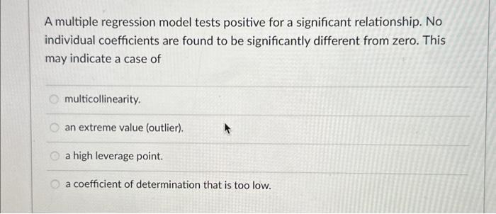 A multiple regression model tests positive for a significant relationship. No individual