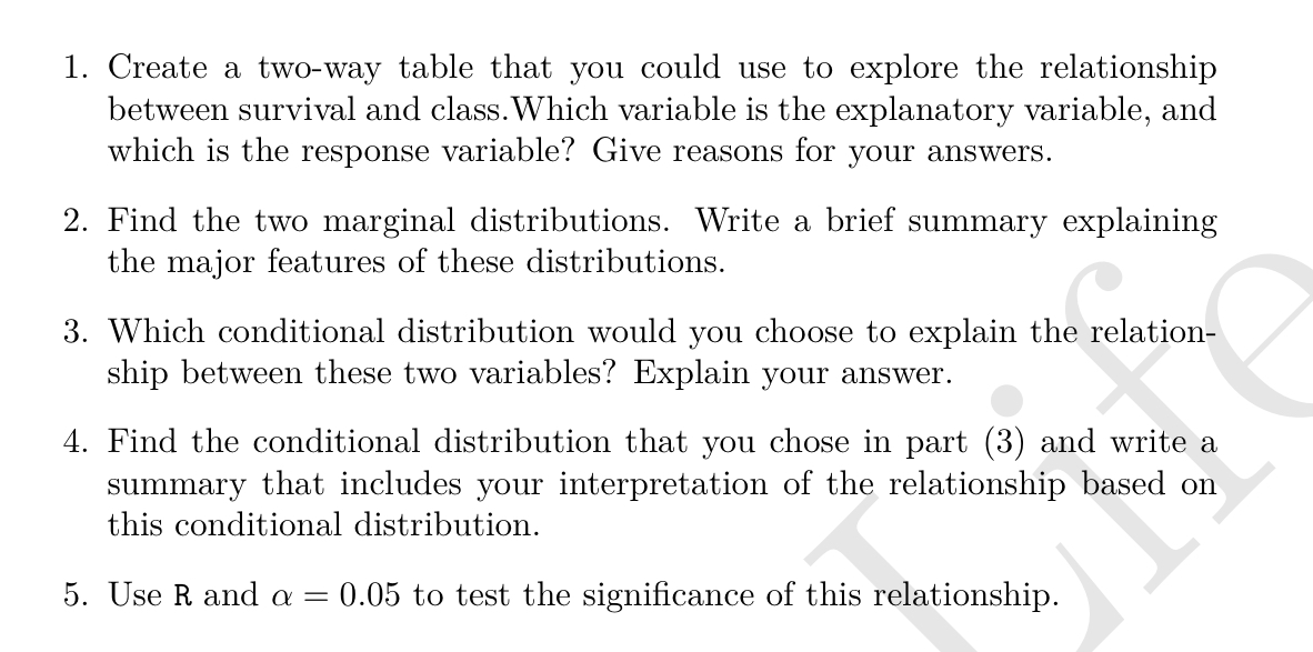 1. Create a two-way table that you could use to explore the