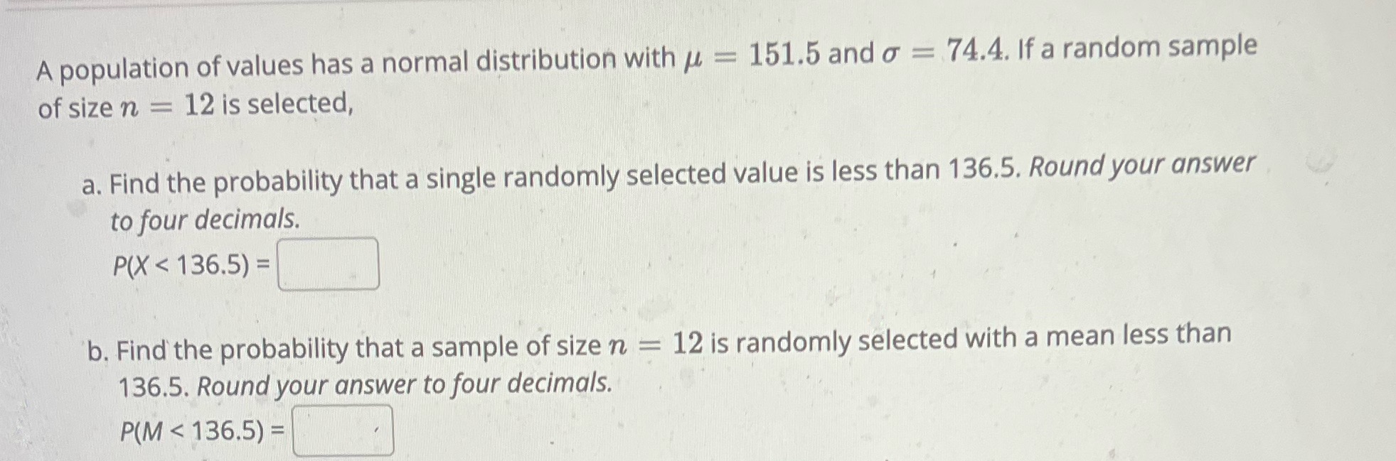 A population of values has a normal distribution with = 151.5 and