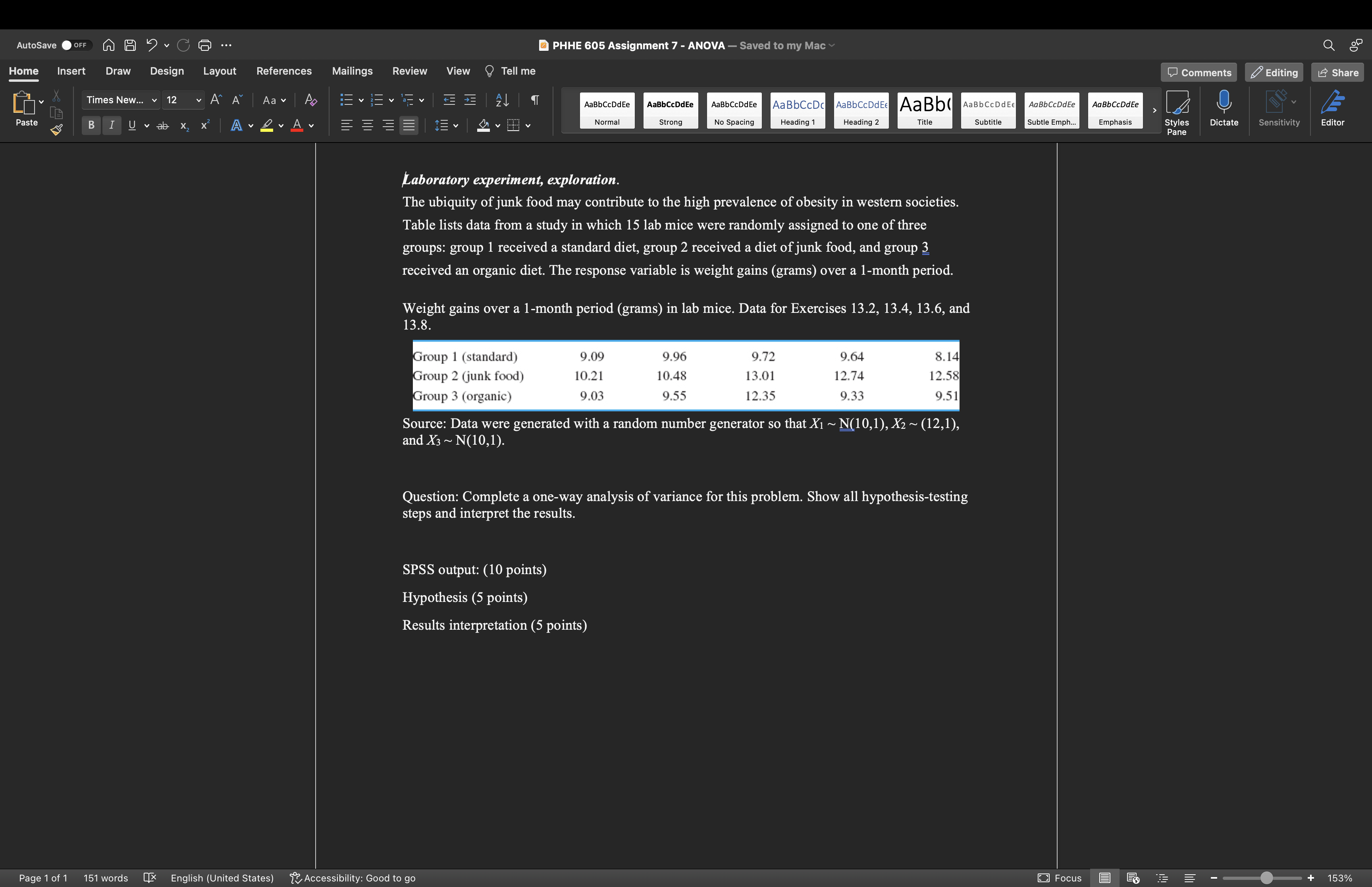 AutoSave OFF PHHE 605 Assignment 7 - ANOVA - Saved to my