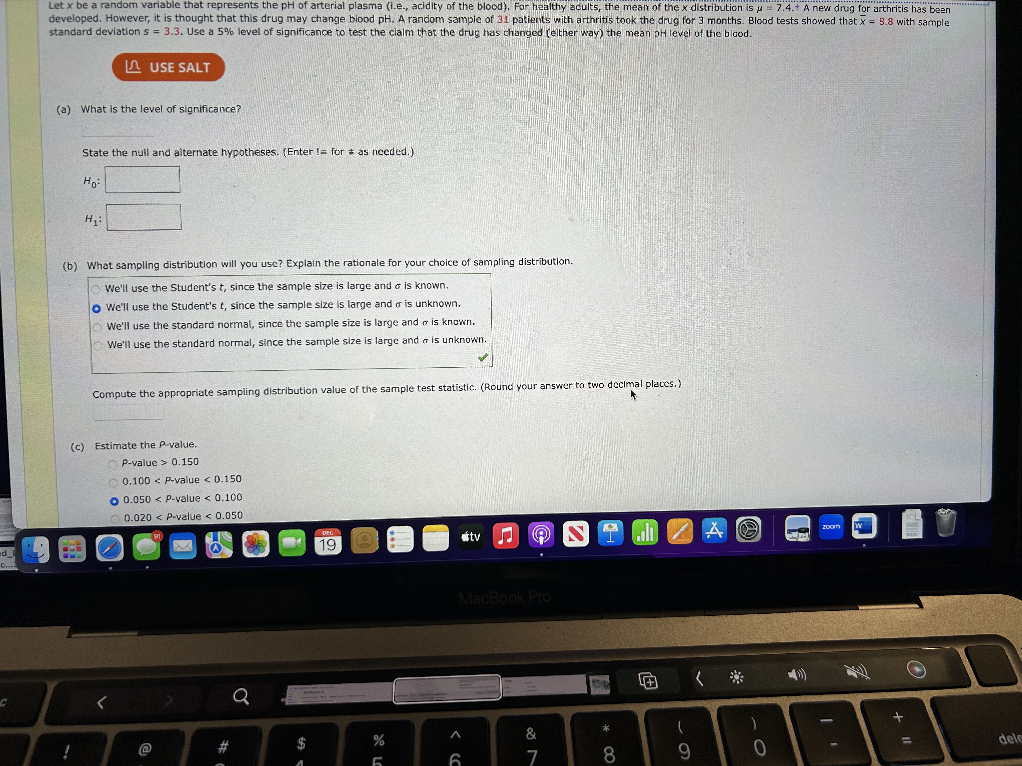 Let x be a random variable that represents the pH of arterial