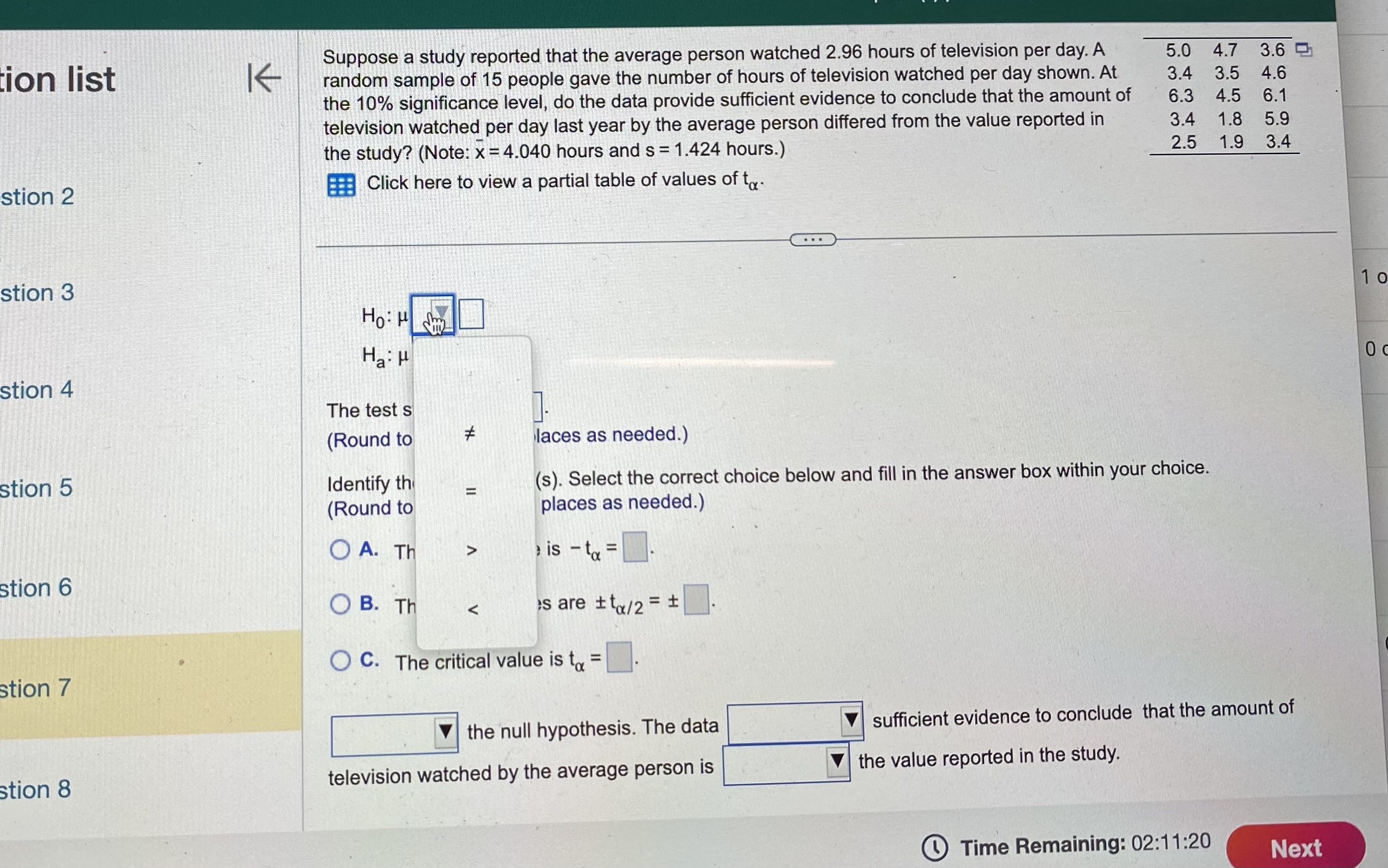 19 20 1.325 1.725 2.086 2.528 2.845 20 21 1.323 1.721 2.080