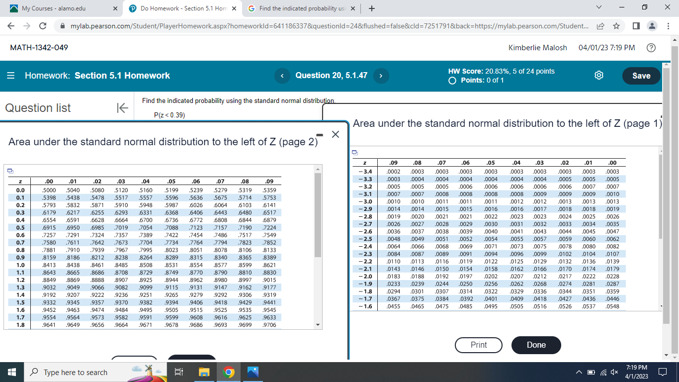 My Courses - alamo.edu x Do Homework - Section 5.1 Hom X