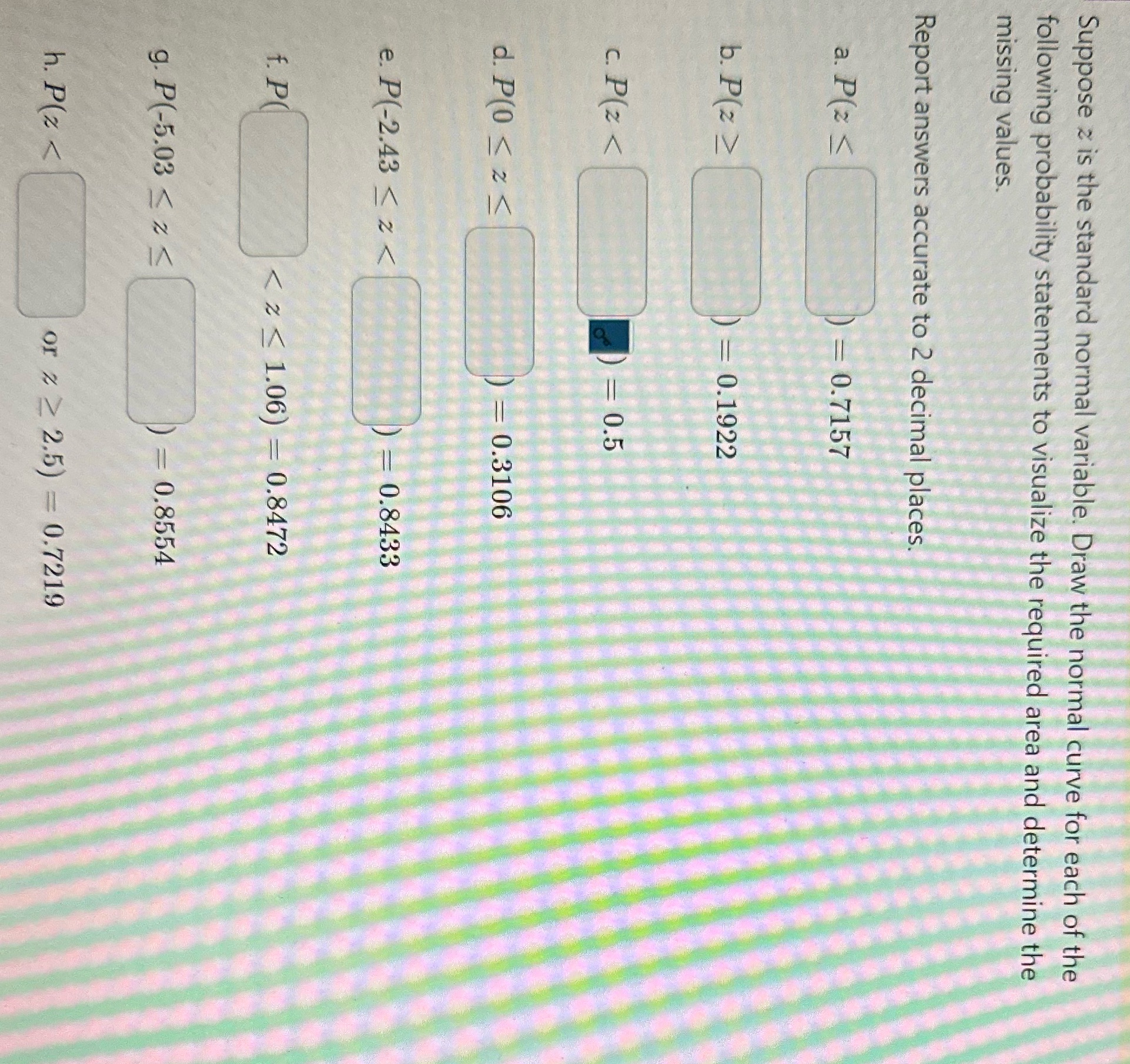 Suppose z is the standard normal variable. Draw the normal curve for
