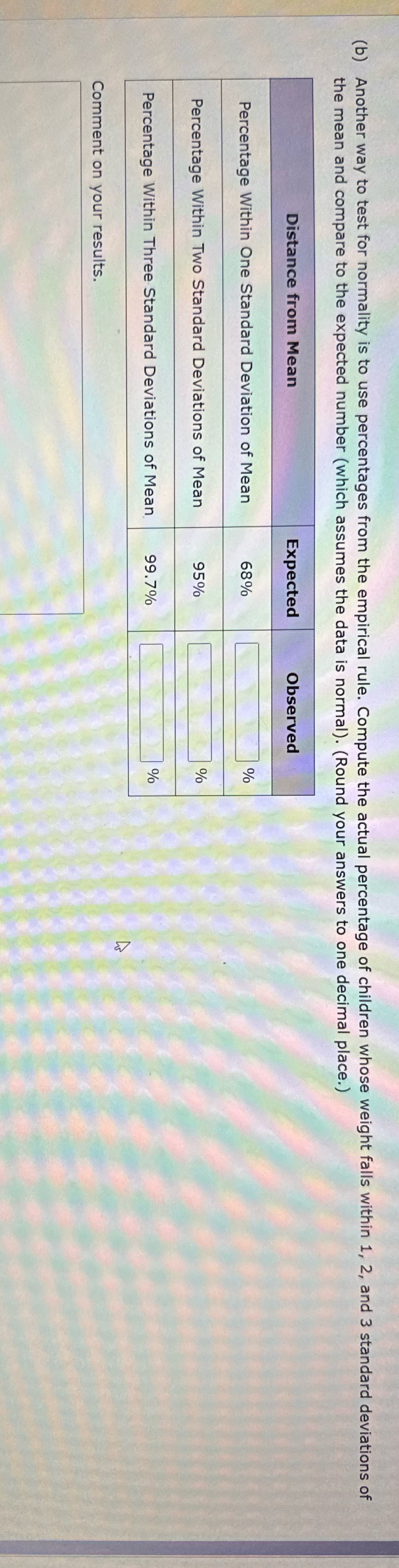 Distance from Mean Expected (b) Another way to test for normality is