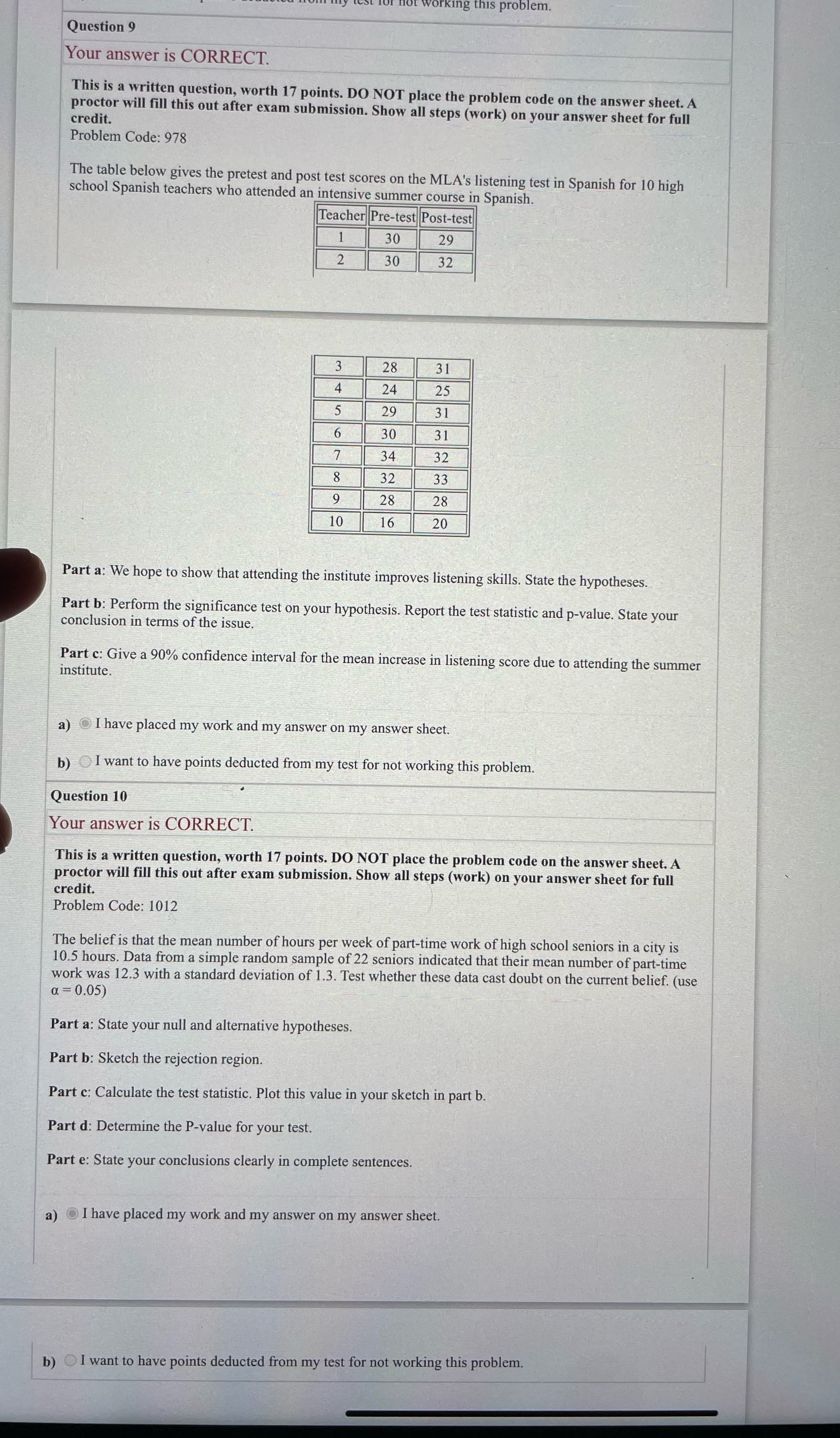Question 9 Working this problem. Your answer is CORRECT. This is a