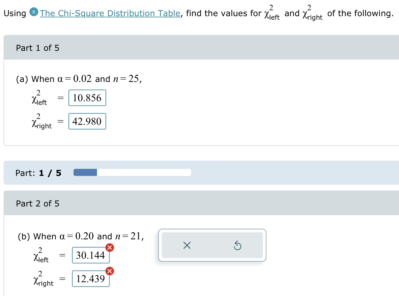 Using 2 2 The Chi-Square Distribution Table, find the values for X