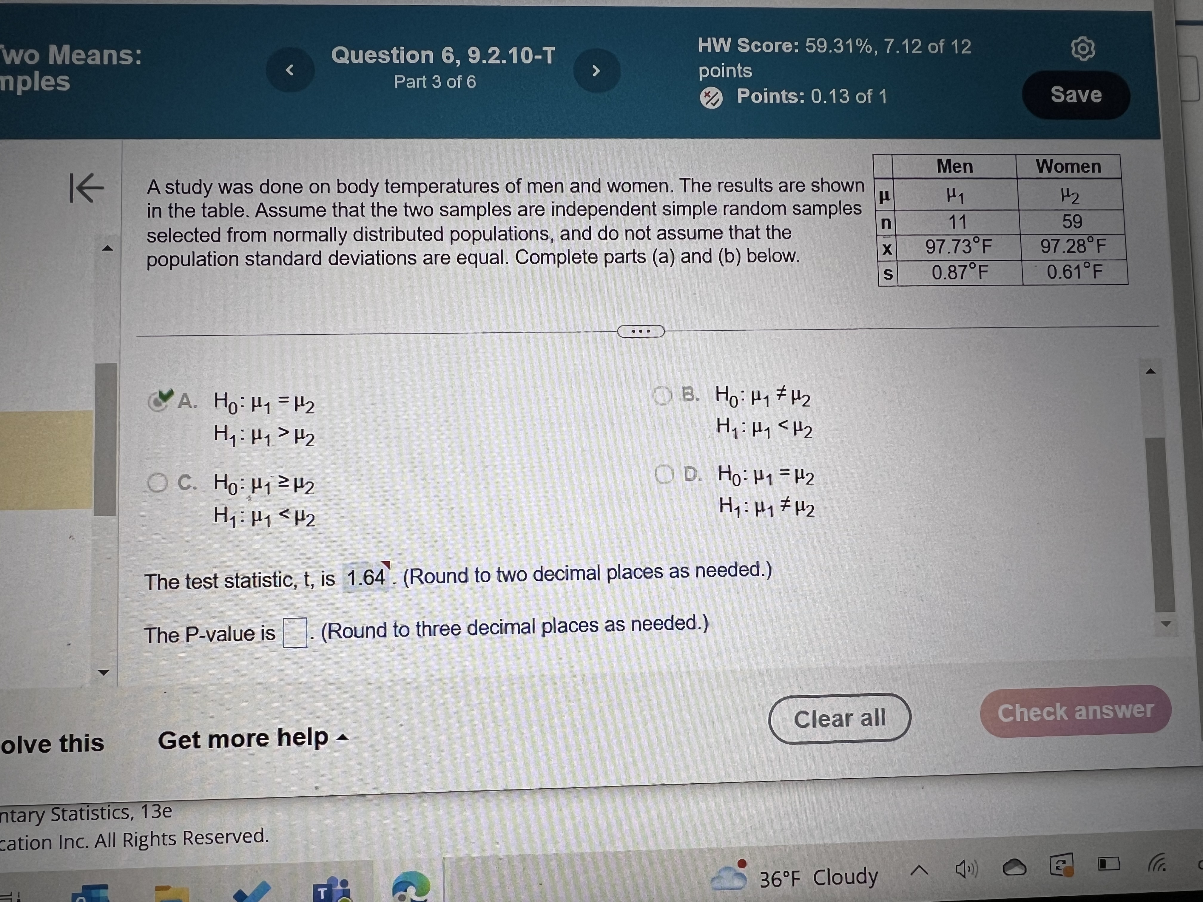 L Two Means: mples K Question 6, 9.2.10-T Part 3 of 6