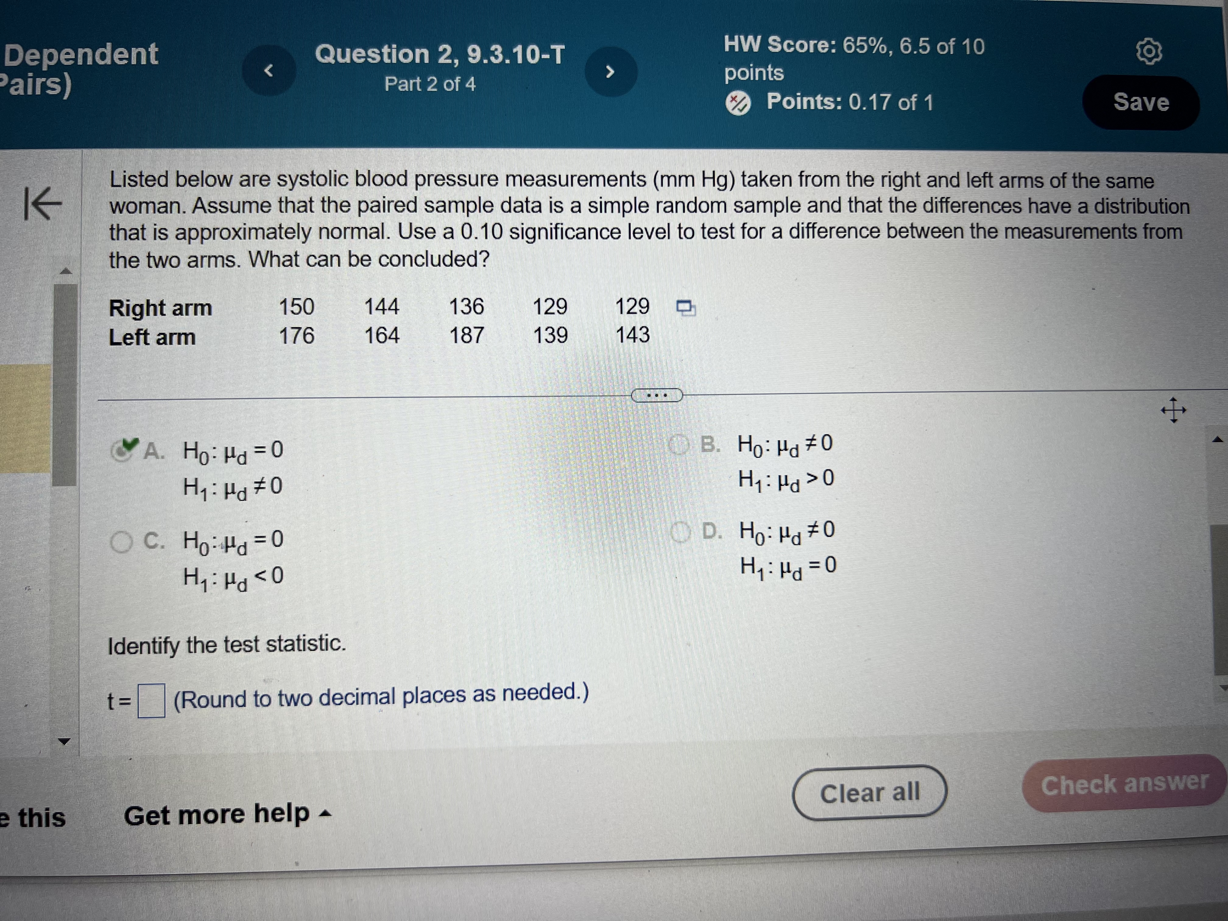 results are shown in the table. Assume that the two samples are