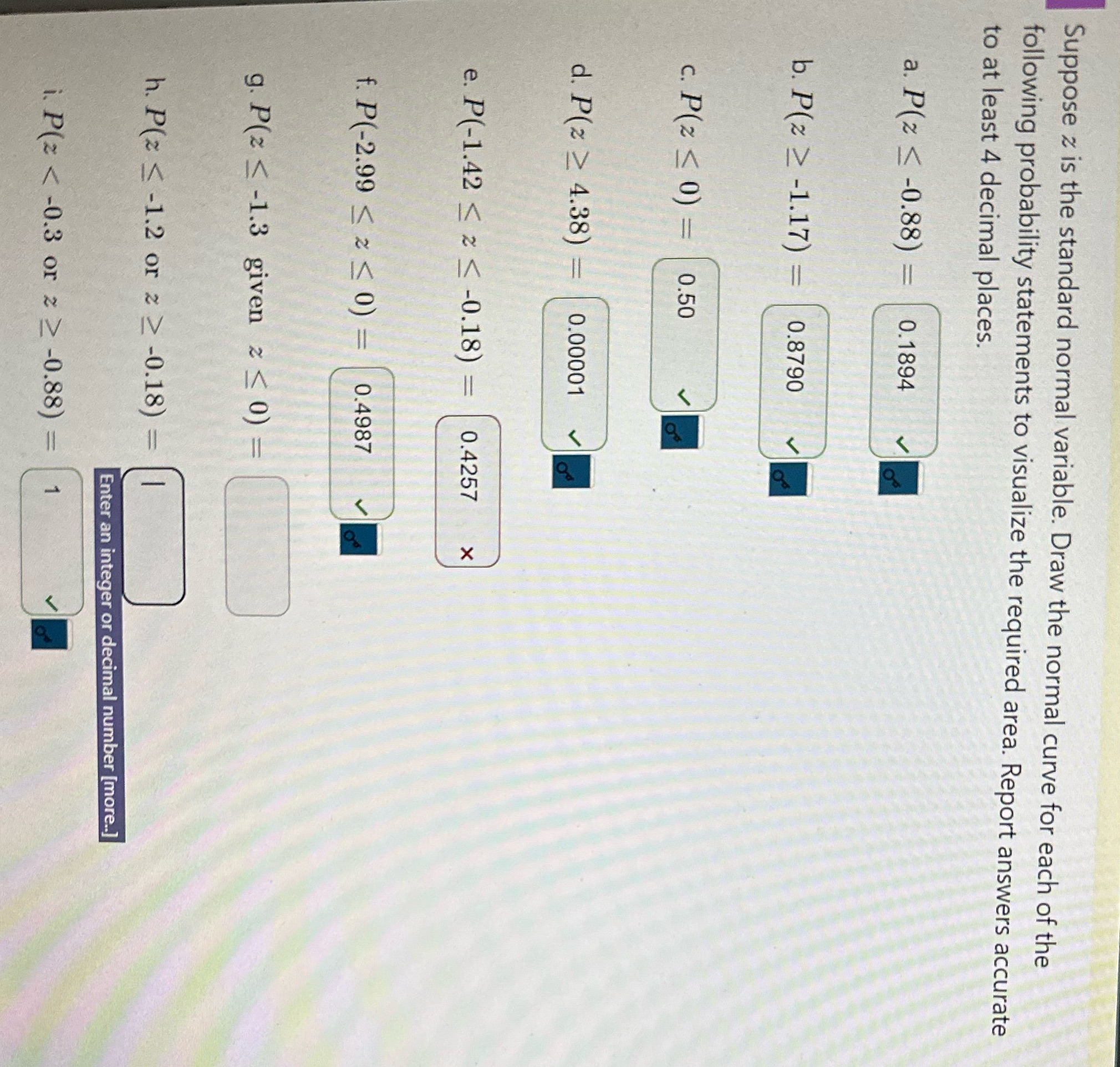Suppose z is the standard normal variable. Draw the normal curve for