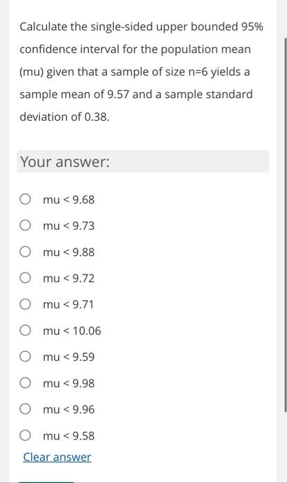 Calculate the single-sided upper bounded 95% confidence interval for the population mean