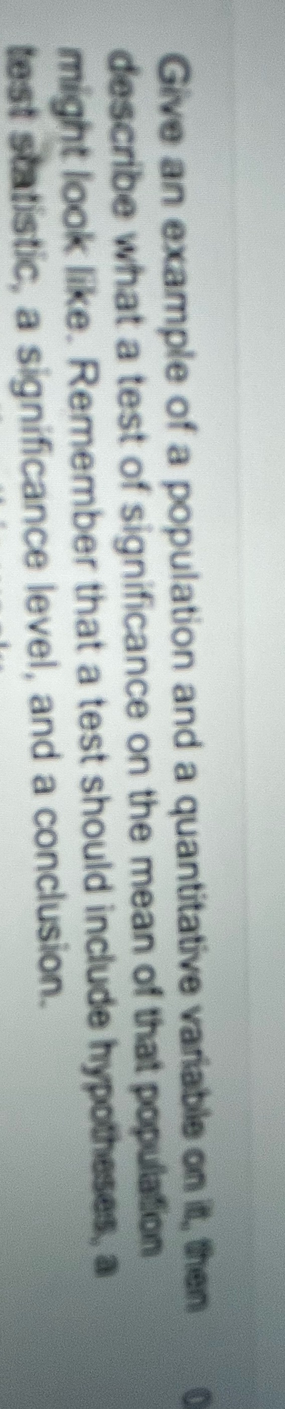 Give an example of a population and a quantitative variable on it,