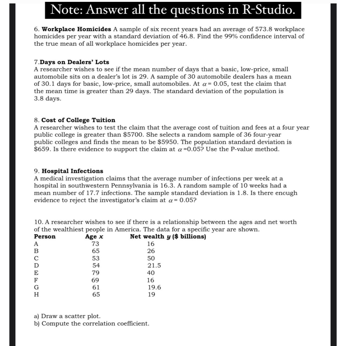 Note: Answer all the questions in R-Studio. 6. Workplace Homicides A sample