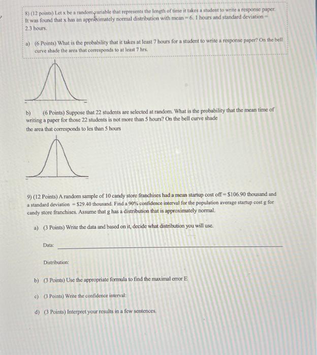 8) (12 points) Let x be a random pariable that represents the