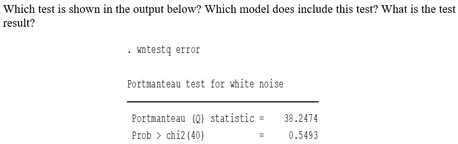 Which test is shown in the output below? Which model does include