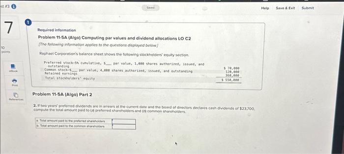 st #3 10 7 points Seved Required information Problem 11-5A (Algo) Computing