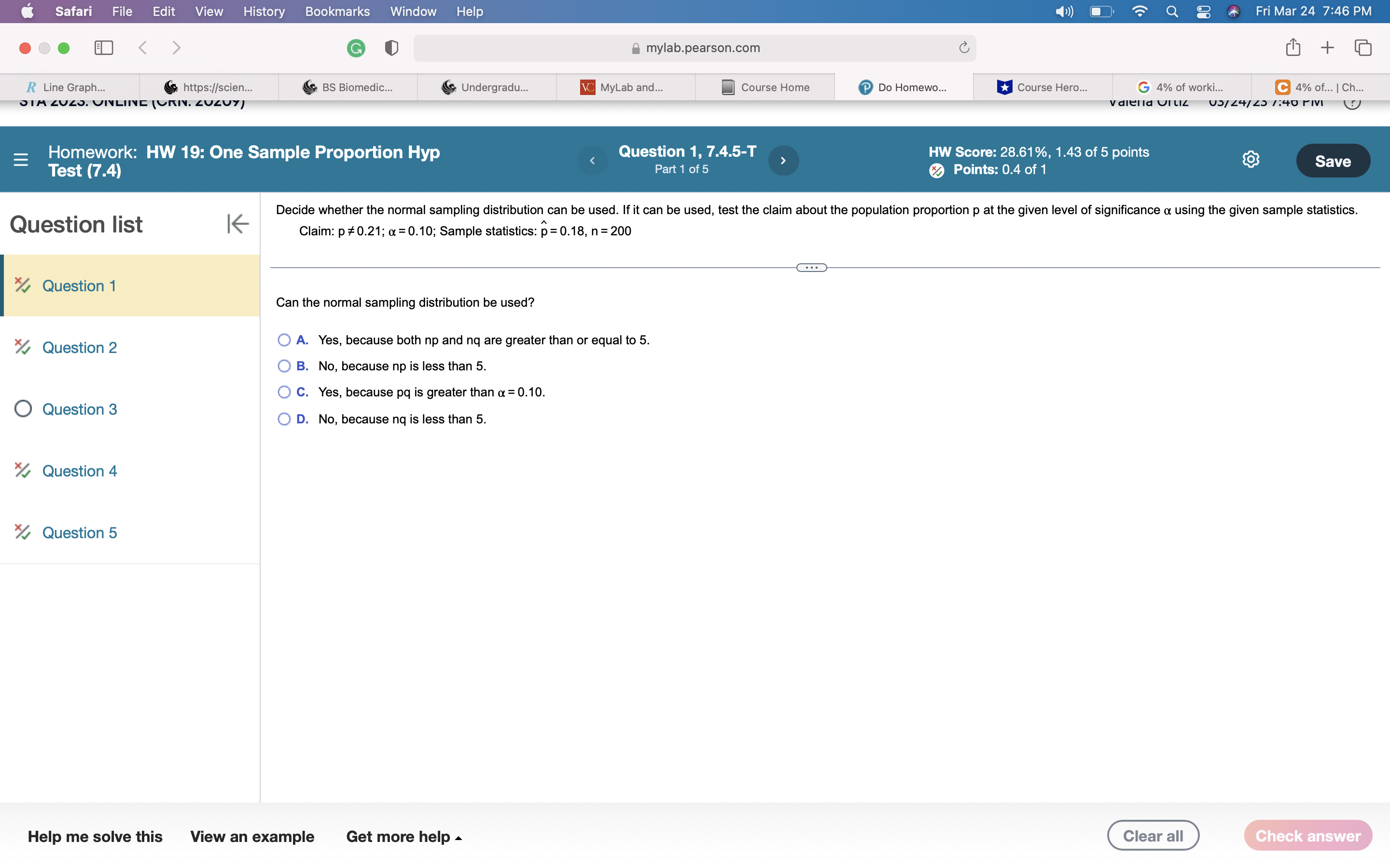 Safari File Edit View History Bookmarks Window Help mylab.pearson.com > https://scien... BS