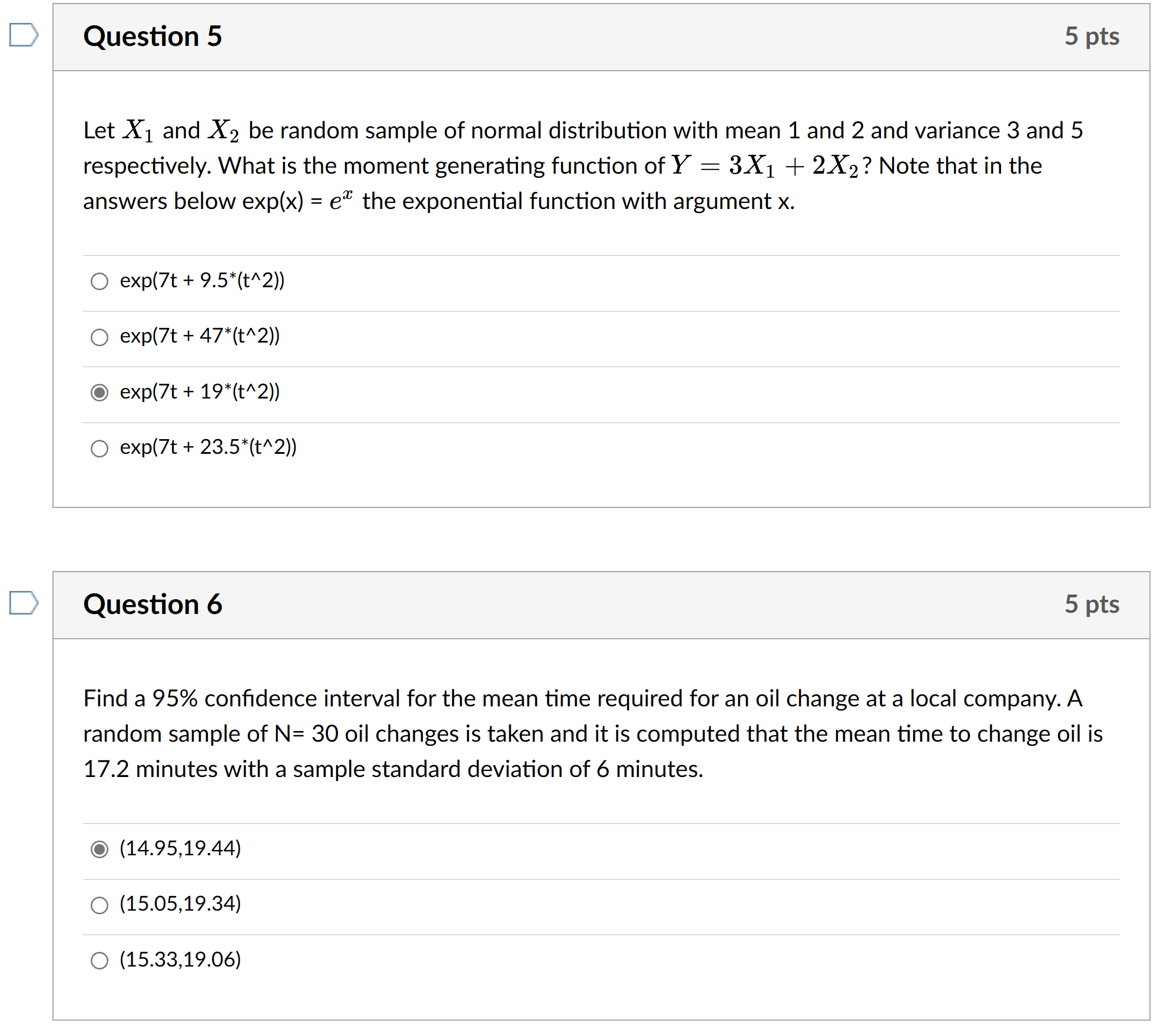 Question 5 5 pts Let X1 and X2 be random sample of