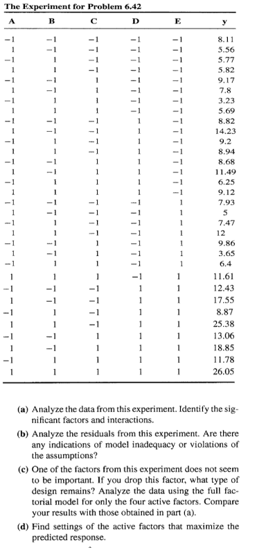 The Experiment for Problem 6.42 A B C D E y 8.11