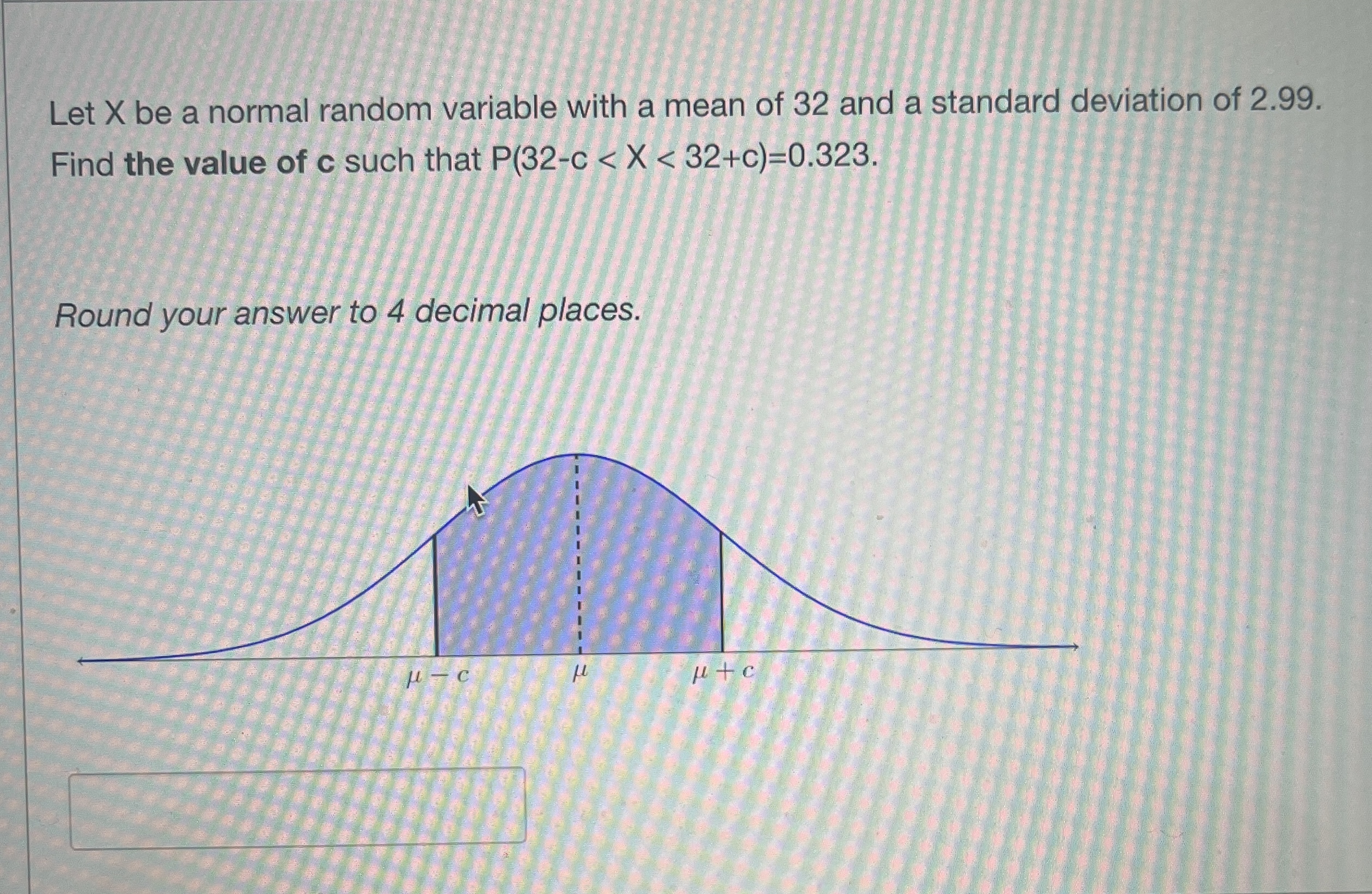 Let X be a normal random variable with a mean of 32