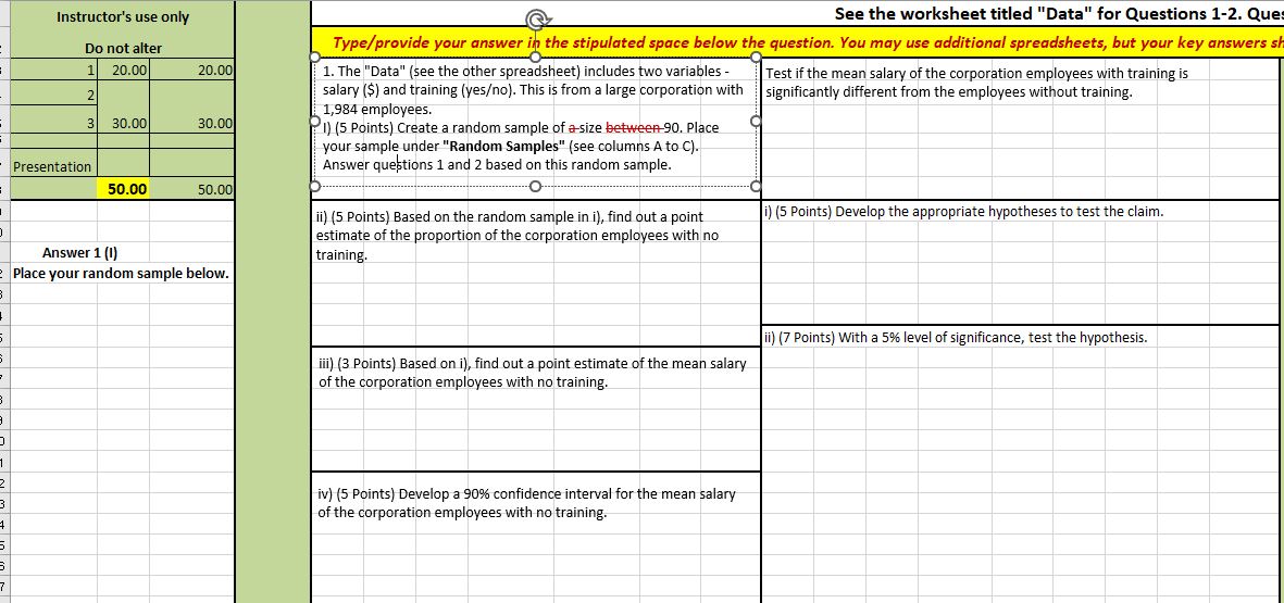 0 Instructor's use only Do not alter Presentation 1 20.00 20.00 2