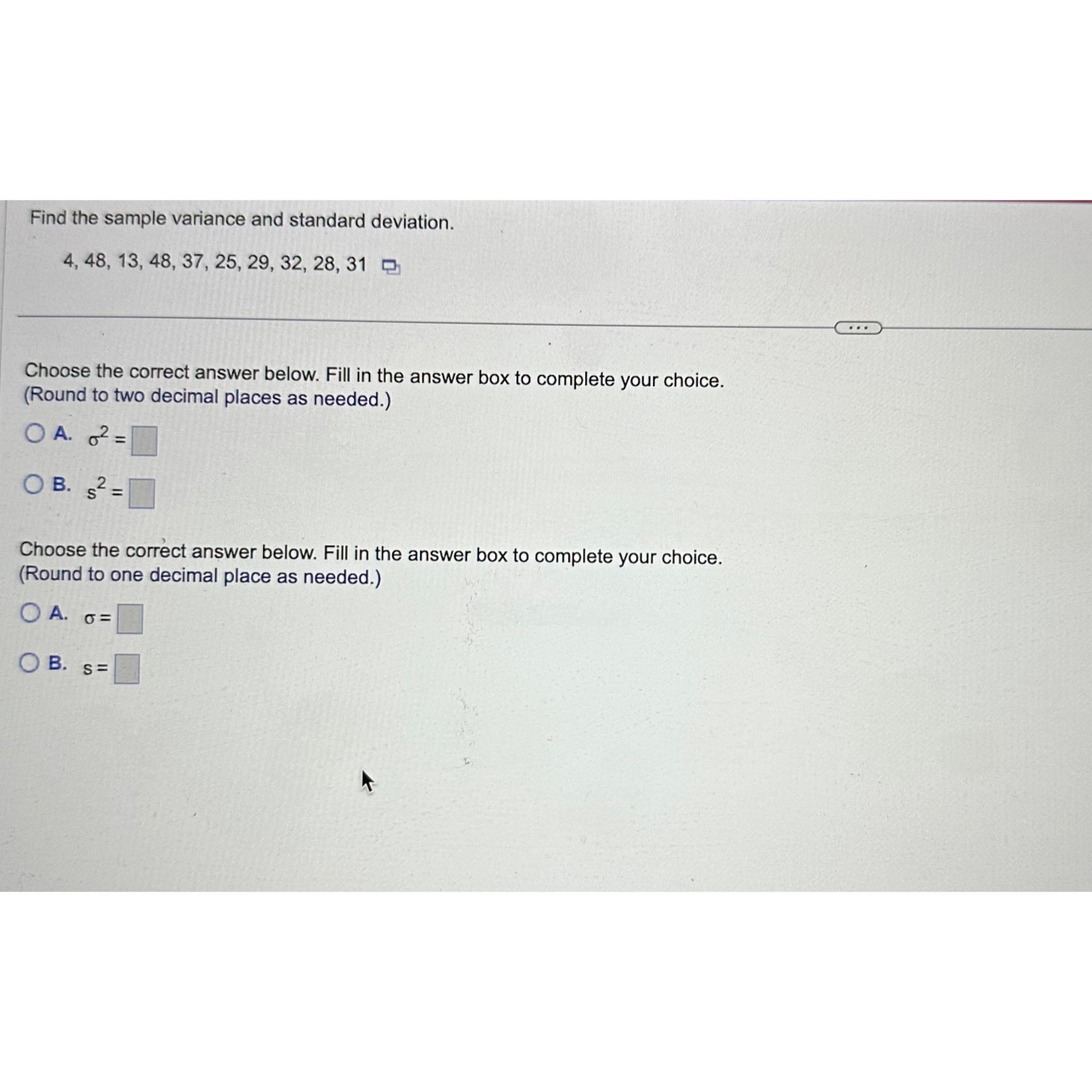 Find the sample variance and standard deviation. 4, 48, 13, 48, 37,