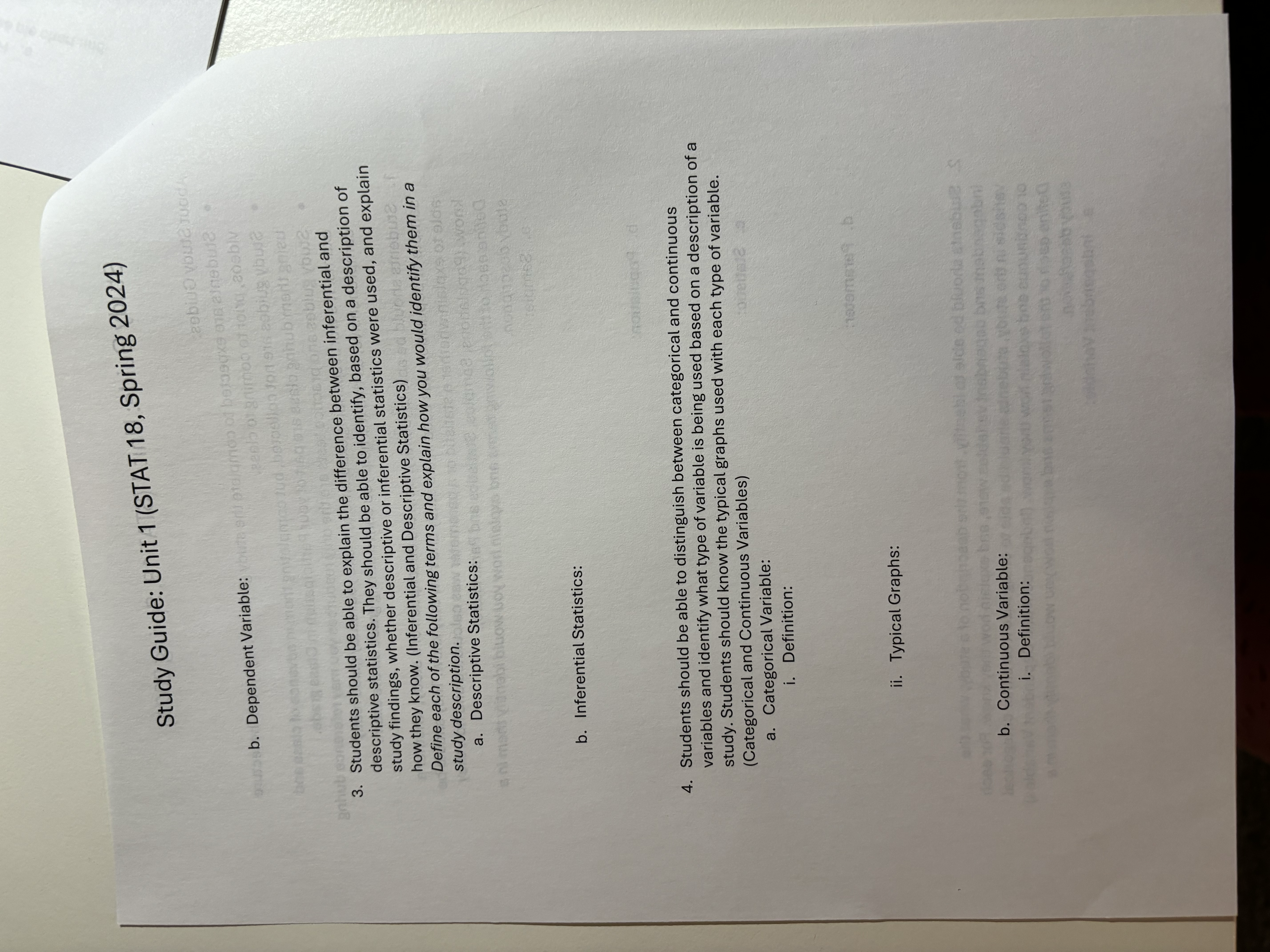 Study Guide: Unit 1 (STAT 18, Spring 2024) b. Dependent Variable: vouta
