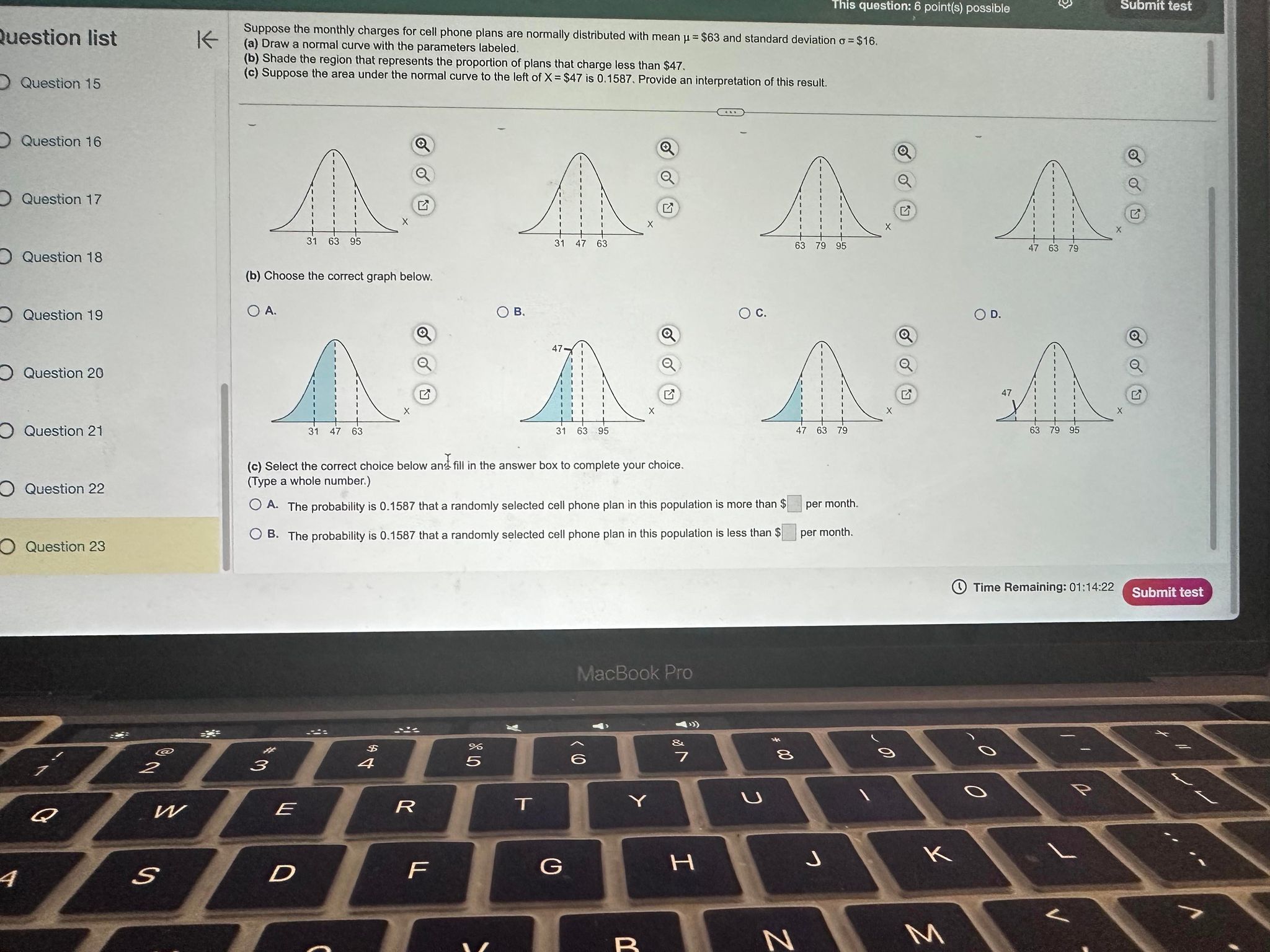 Question list Question 15 Question 16 K This question: 6 point(s) possible