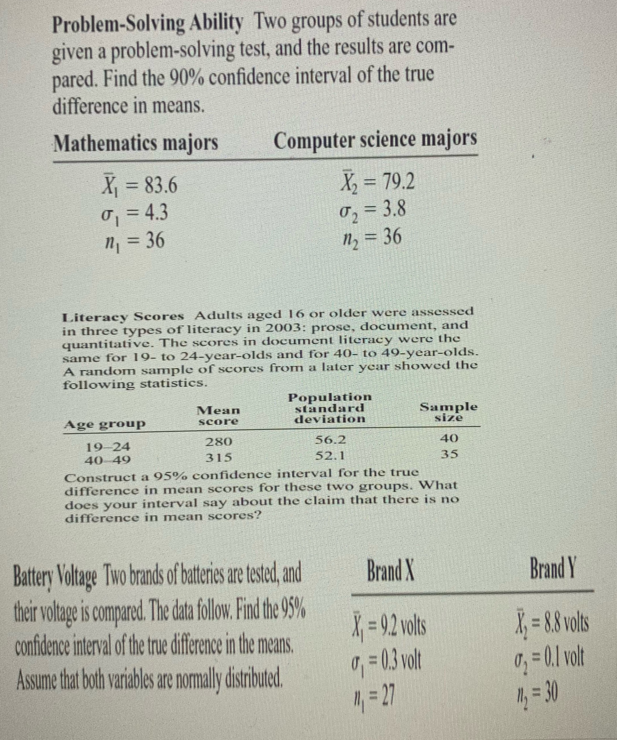 Problem-Solving Ability Two groups of students are given a problem-solving test, and