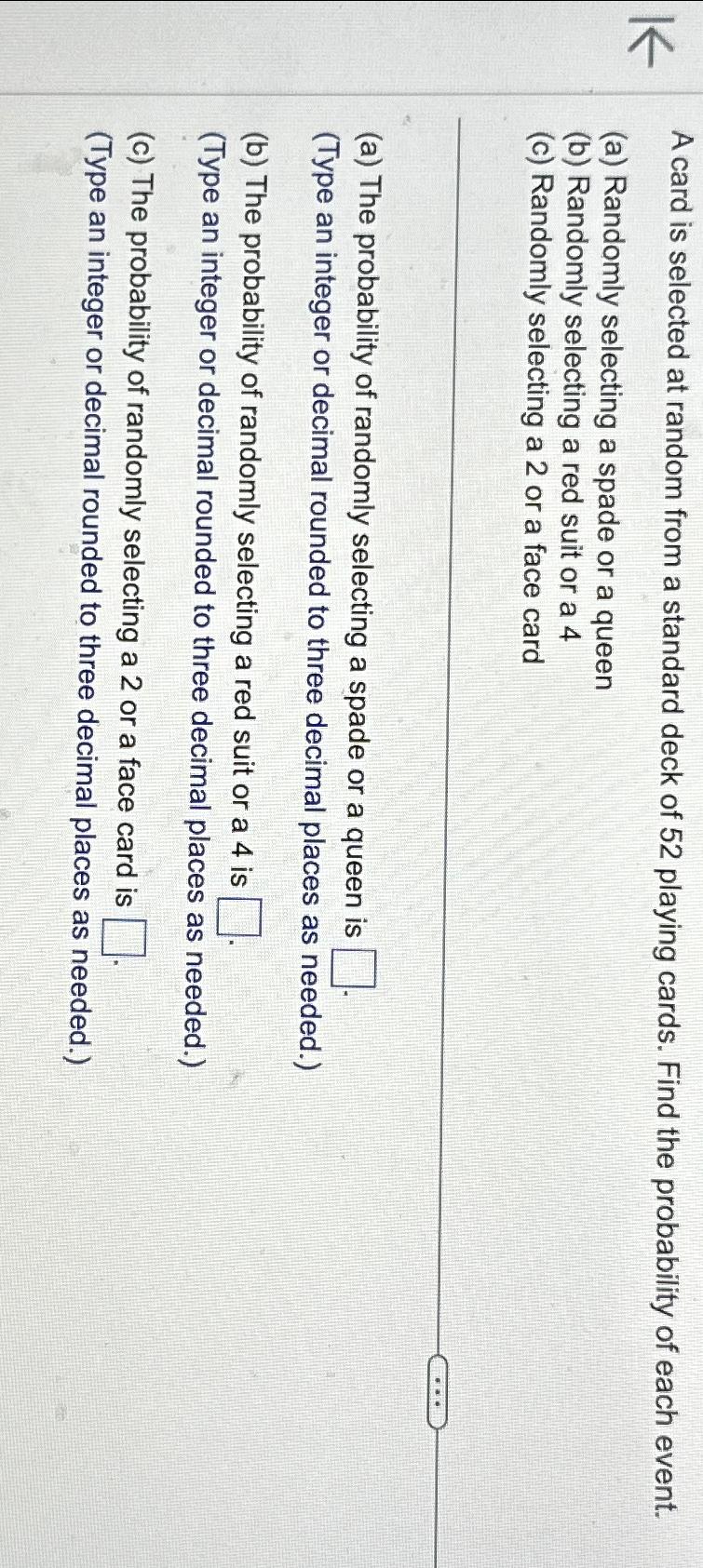 K A card is selected at random from a standard deck of