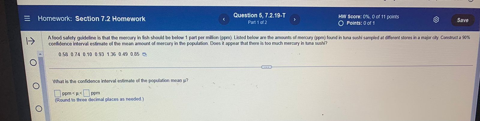 E Homework: Section 7.2 Homework Question 5, 7.2.19-T Part 1 of 2