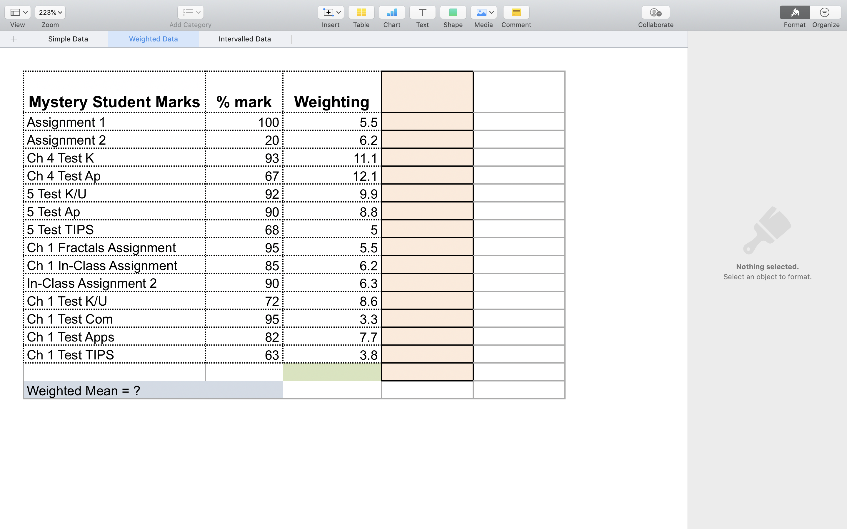 Insert Table Chart Text Shape Media Comment Collaborate Format Organize Intervalled Data