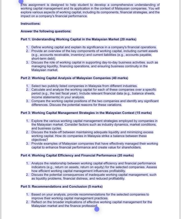 This assignment is designed to help student to develop a comprehensive understanding