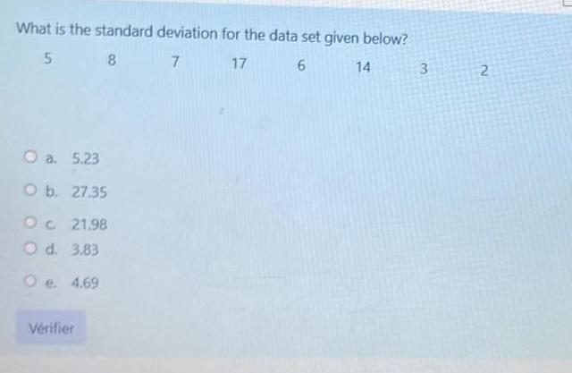 What is the standard deviation for the data set given below? 5