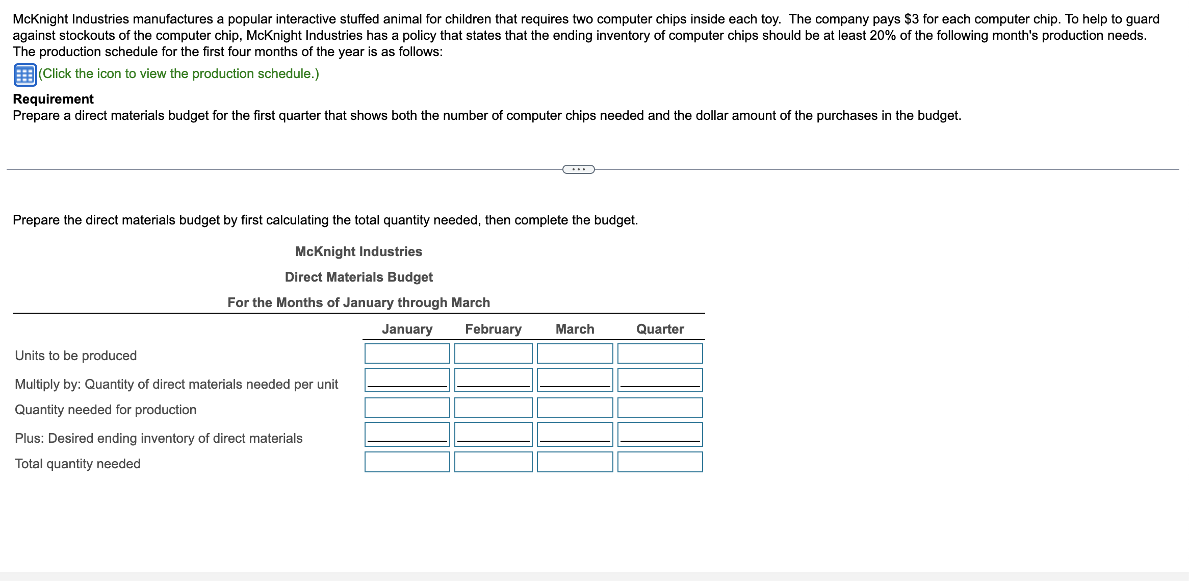 McKnight Industries manufactures a popular interactive stuffed animal for children that requires
