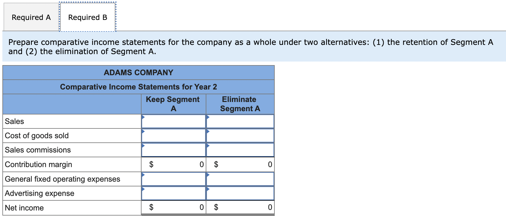 Required A Required B Prepare comparative income statements for the company as