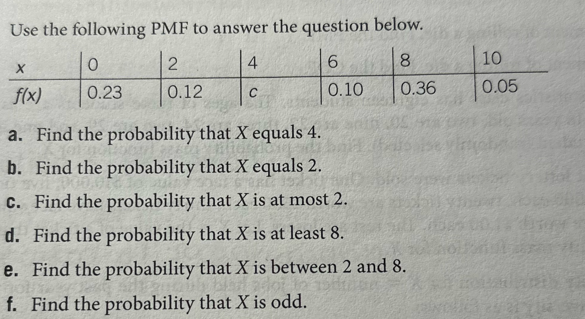Use the following PMF to answer the question below. X 0 2
